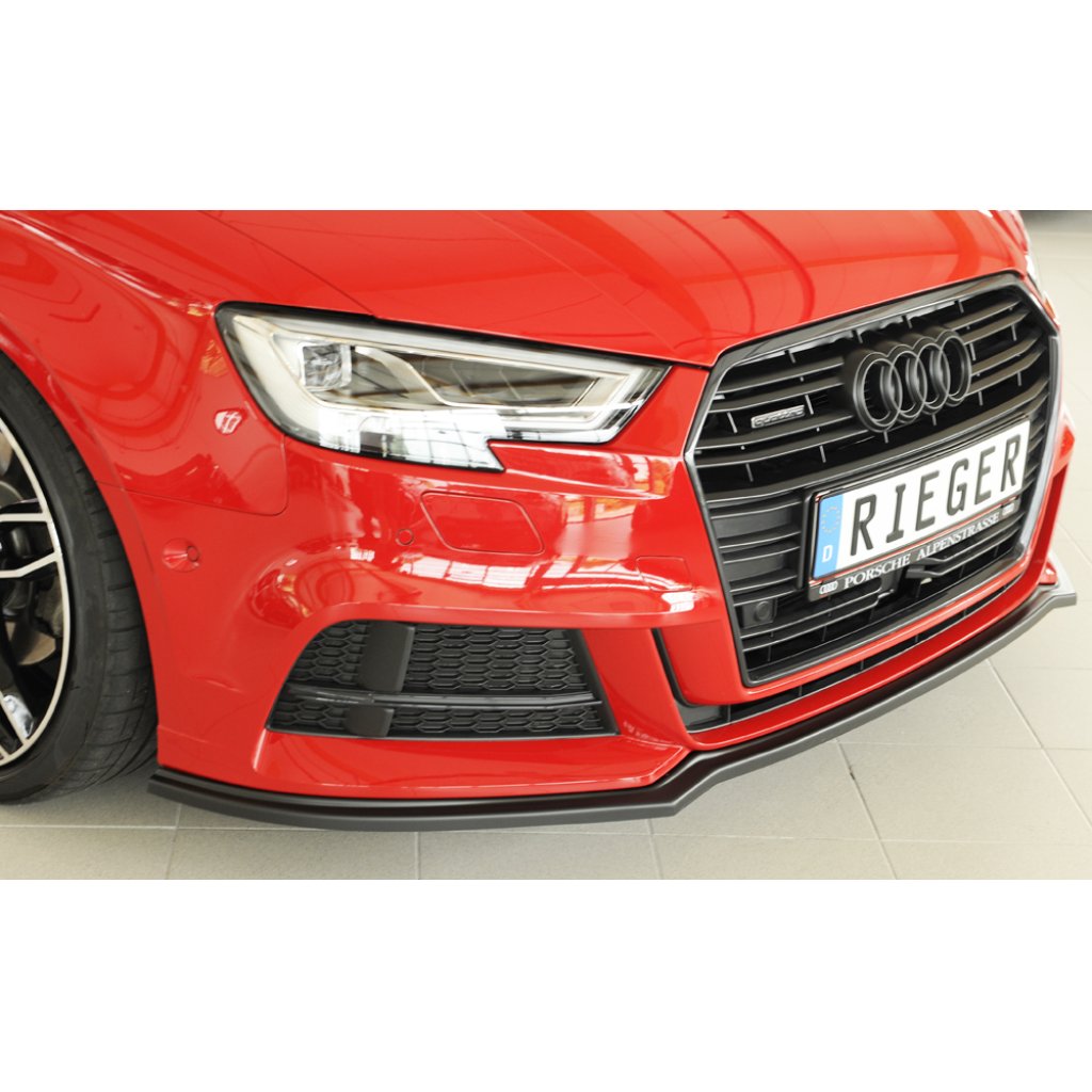 Rieger lipa pod přední nárazník pro Audi A3 S3 8V 3-dvéř. (convertible 8V7), 5-dvéř. (sedan 8VS) po faceliftu, 09/16-, plast ABS bez povrchové úpravy