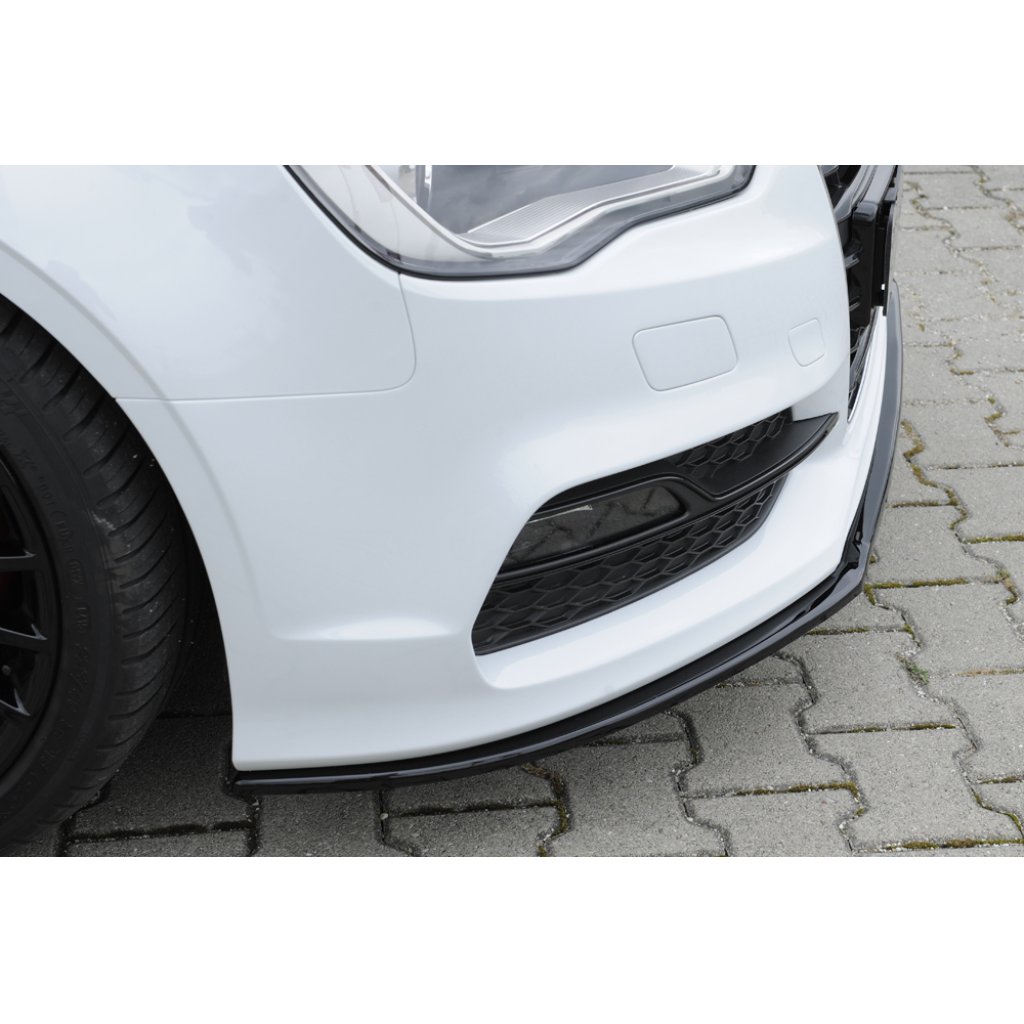 Rieger lipa pod přední nárazník pro Audi A3 S3 8V 3-dvéř. (convertible 8V7), 5-dvéř. (sedan 8VS) před faceliftem, 05/13-08/16, plast ABS lakovaný do černé lesklé barvy