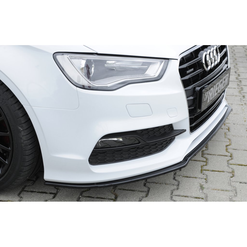 Rieger lipa pod přední nárazník pro Audi A3 S3 8V 3-dvéř. (convertible 8V7), 5-dvéř. (sedan 8VS) před faceliftem, 05/13-08/16, plast ABS lakovaný do černé lesklé barvy