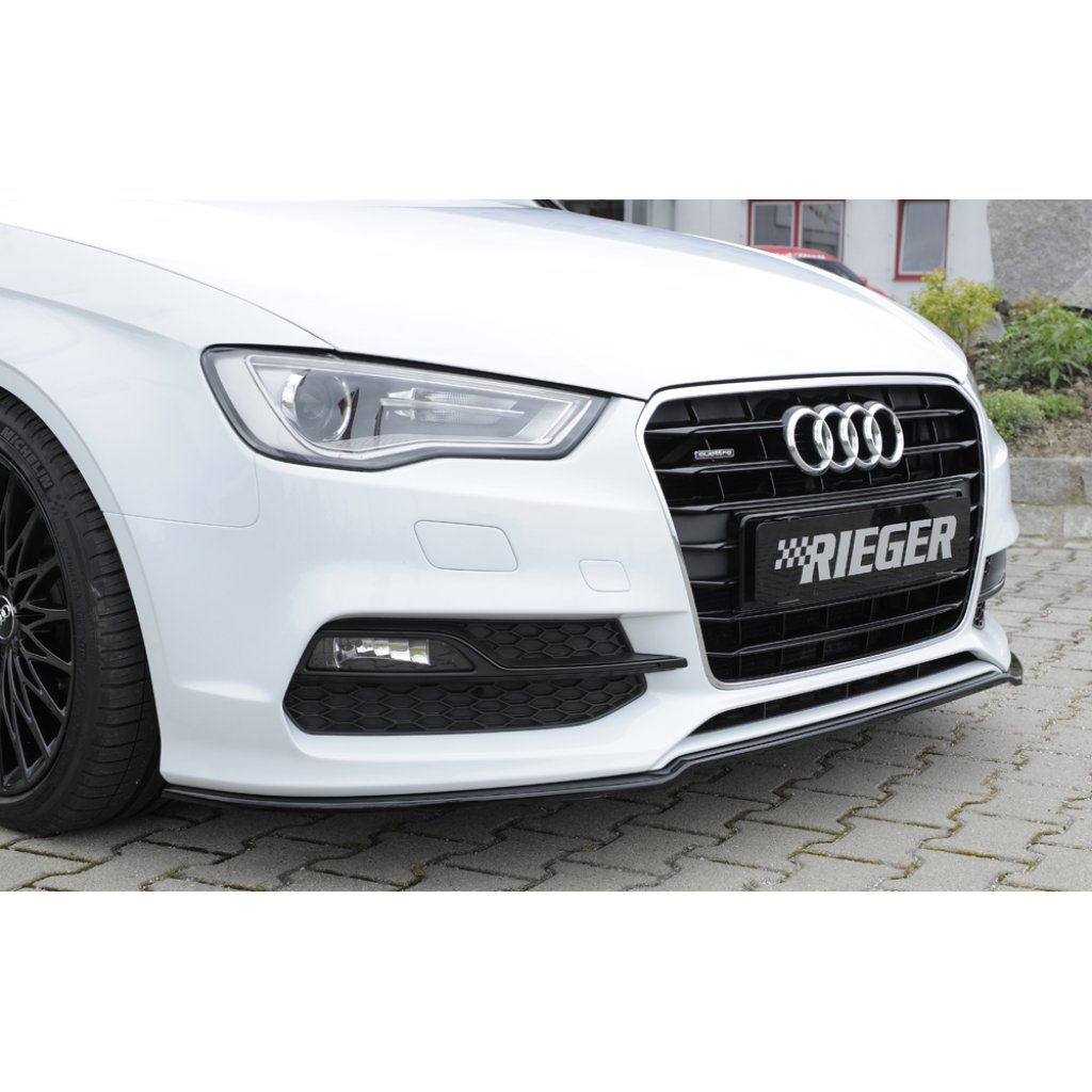 Rieger lipa pod přední nárazník pro Audi A3 S3 8V 3-dvéř. (convertible 8V7), 5-dvéř. (sedan 8VS) před faceliftem, 05/13-08/16, plast ABS lakovaný do černé lesklé barvy