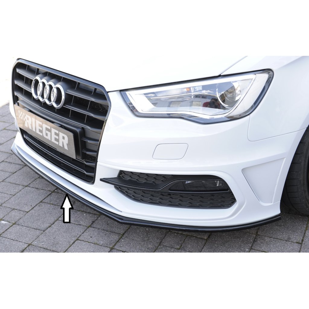 Rieger lipa pod přední nárazník pro Audi A3 S3 8V 3-dvéř. (hatchback 8V1), 5-dvéř. (sportback 8VA) před faceliftem, 05/13-08/16, plast ABS lakovaný do černé lesklé barvy