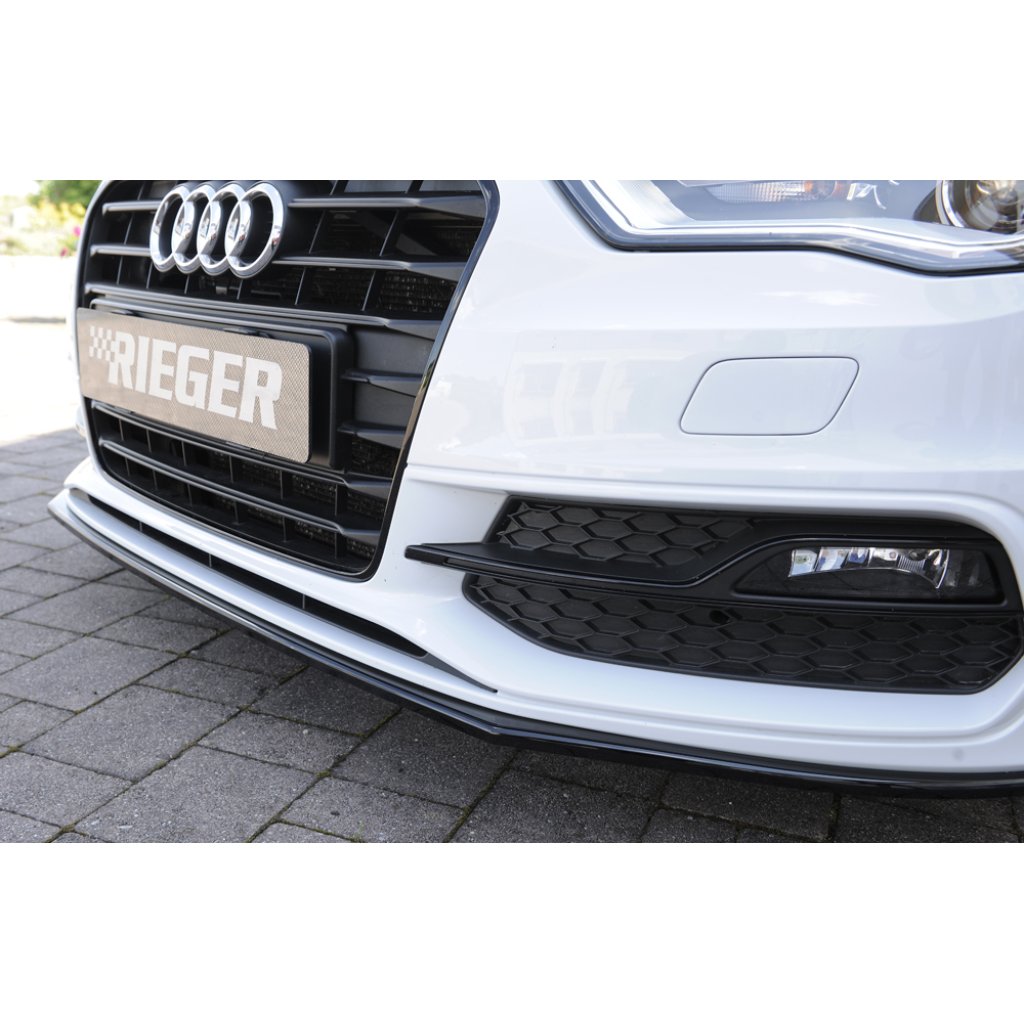 Rieger lipa pod přední nárazník pro Audi A3 S3 8V 3-dvéř. (hatchback 8V1), 5-dvéř. (sportback 8VA) před faceliftem, 05/13-08/16, plast ABS lakovaný do černé lesklé barvy
