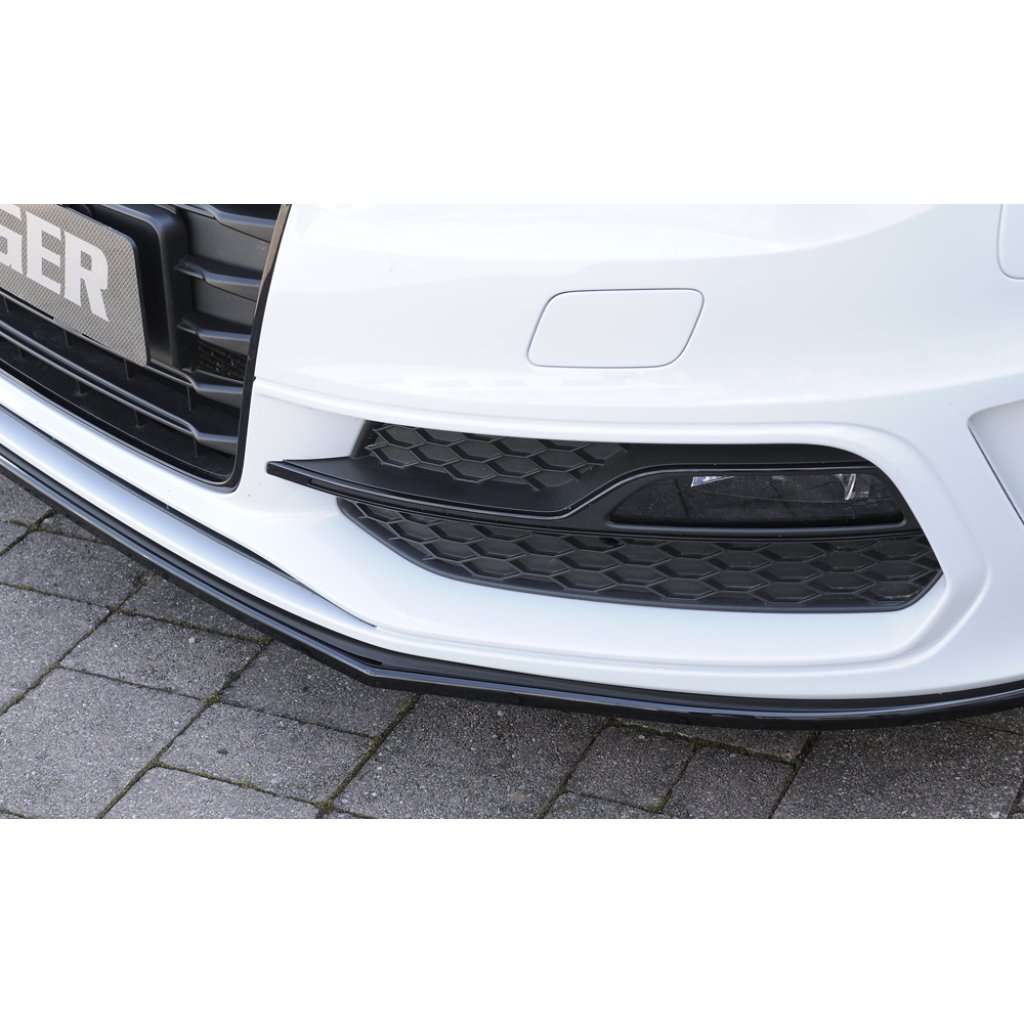 Rieger lipa pod přední nárazník pro Audi A3 S3 8V 3-dvéř. (hatchback 8V1), 5-dvéř. (sportback 8VA) před faceliftem, 05/13-08/16, plast ABS lakovaný do černé lesklé barvy