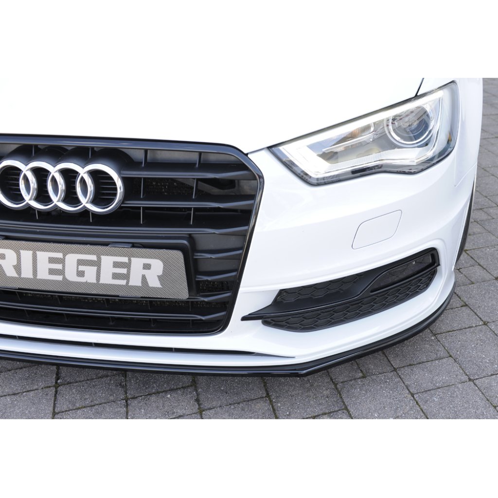 Rieger lipa pod přední nárazník pro Audi A3 S3 8V 3-dvéř. (hatchback 8V1), 5-dvéř. (sportback 8VA) před faceliftem, 05/13-08/16, plast ABS lakovaný do černé lesklé barvy