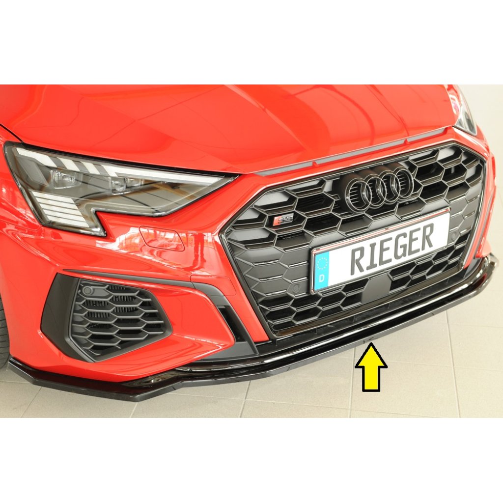 Rieger lipa pod přední nárazník pro Audi A3 S3 GY 5-dvéř. (sedan), 07/20-, plast ABS lakovaný do černé lesklé barvy