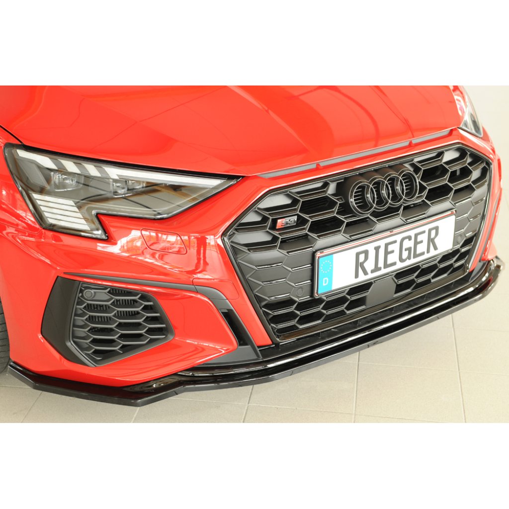Rieger lipa pod přední nárazník pro Audi A3 S3 GY 5-dvéř. (sedan), 07/20-, plast ABS lakovaný do černé lesklé barvy