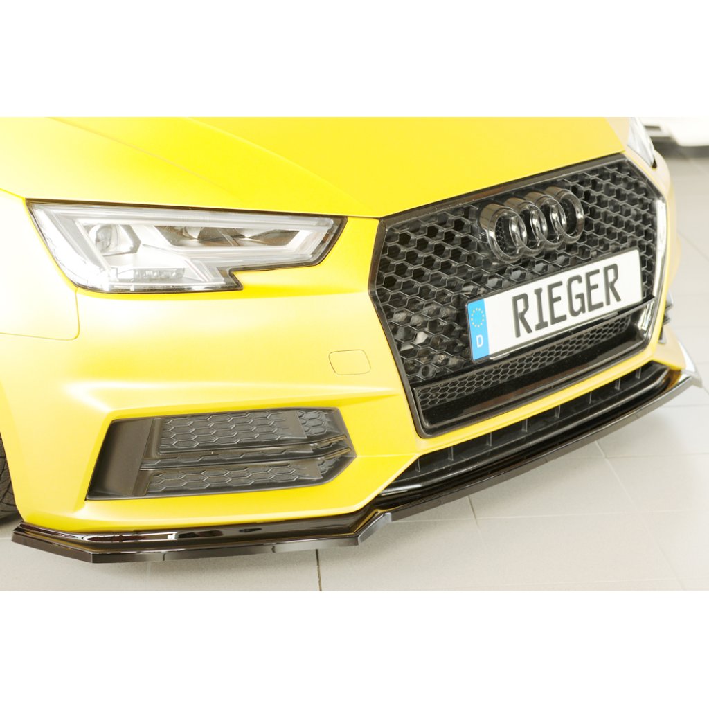 Rieger lipa pod přední nárazník pro Audi A4 S4 B9, F4 avant, 08/15-07/18, plast ABS lakovaný do černé lesklé barvy
