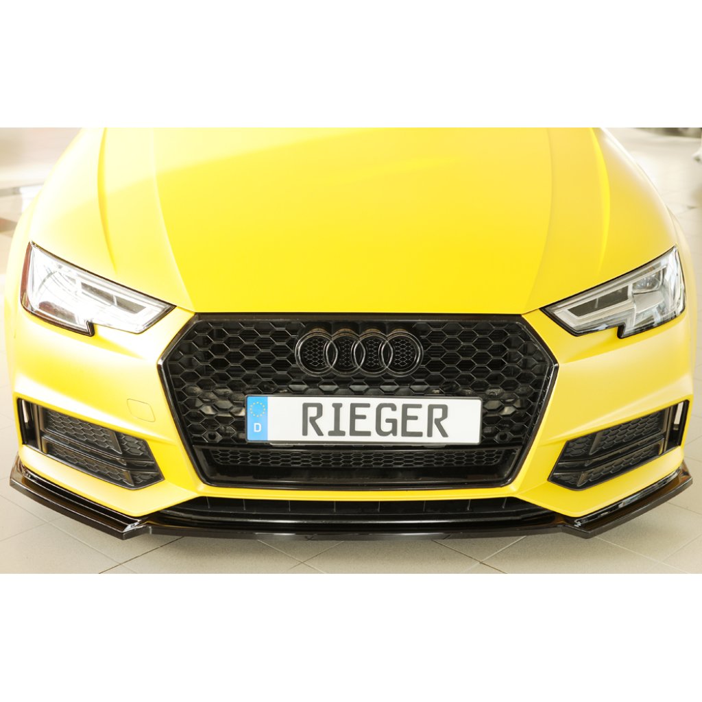 Rieger lipa pod přední nárazník pro Audi A4 S4 B9, F4 avant, 08/15-07/18, plast ABS lakovaný do černé lesklé barvy