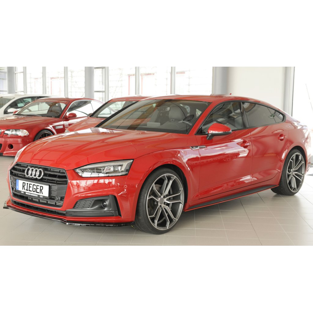 Rieger lipa pod přední nárazník pro Audi A5 B9, F5 kabriolet, kupé, Sportback před faceliftem, 07/16-12/19, plast ABS lakovaný do černé lesklé barvy