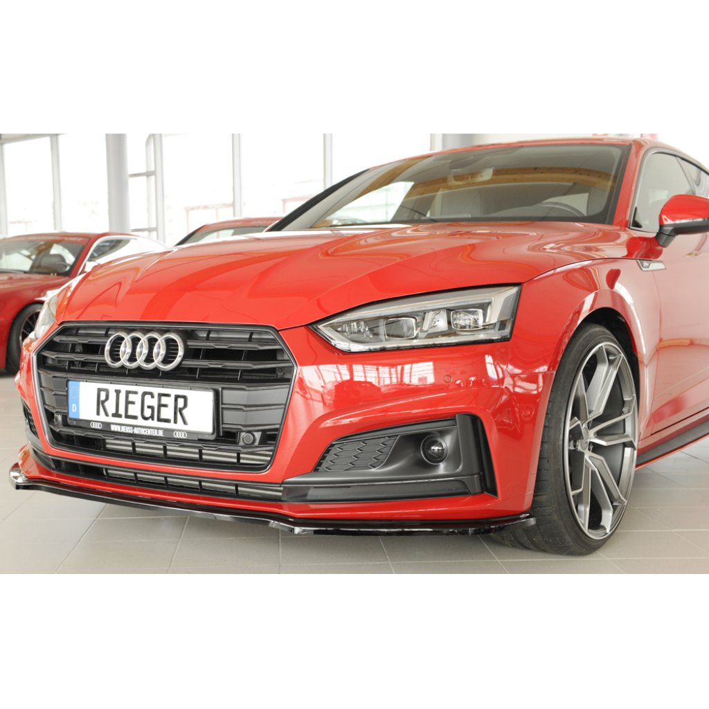 Rieger lipa pod přední nárazník pro Audi A5 S5 B9, F5 kabriolet, kupé, Sportback před faceliftem, 11/16-12/19, plast ABS lakovaný do černé lesklé barvy