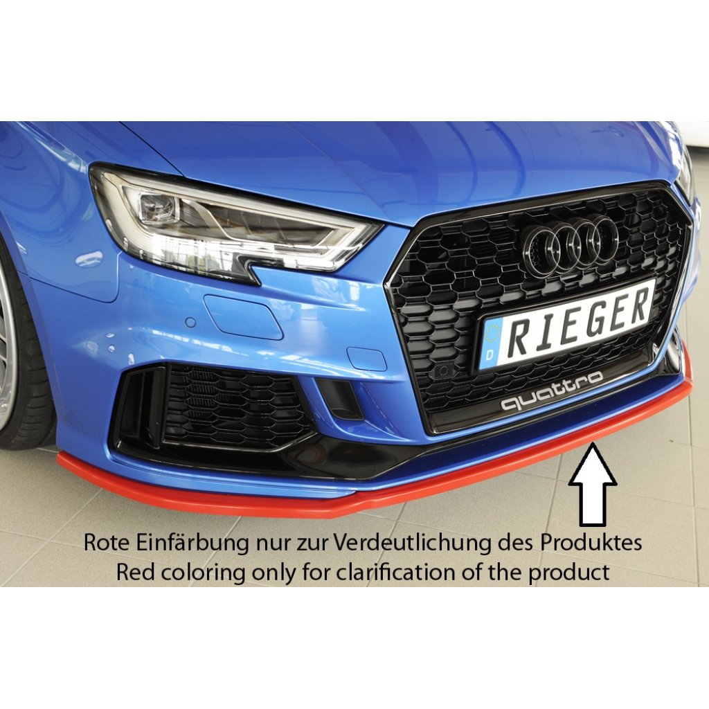 Rieger lipa pod přední nárazník pro Audi RS3 8V 5-dvéř. (sedan 8VS / 8VM), 5-dvéř. (sportback 8VA / 8VF) po faceliftu, 02/17-, plast ABS bez povrchové úpravy