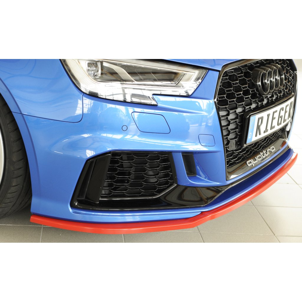 Rieger lipa pod přední nárazník pro Audi RS3 8V 5-dvéř. (sedan 8VS / 8VM), 5-dvéř. (sportback 8VA / 8VF) po faceliftu, 02/17-, plast ABS bez povrchové úpravy