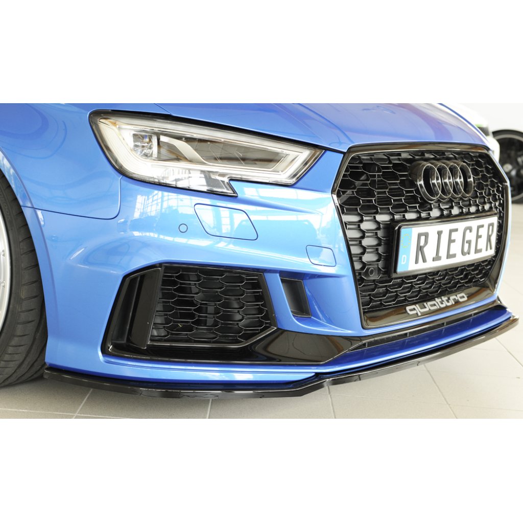 Rieger lipa pod přední nárazník pro Audi RS3 8V 5-dvéř. (sedan 8VS / 8VM), 5-dvéř. (sportback 8VA / 8VF) po faceliftu, 02/17-, plast ABS lakovaný do černé lesklé barvy