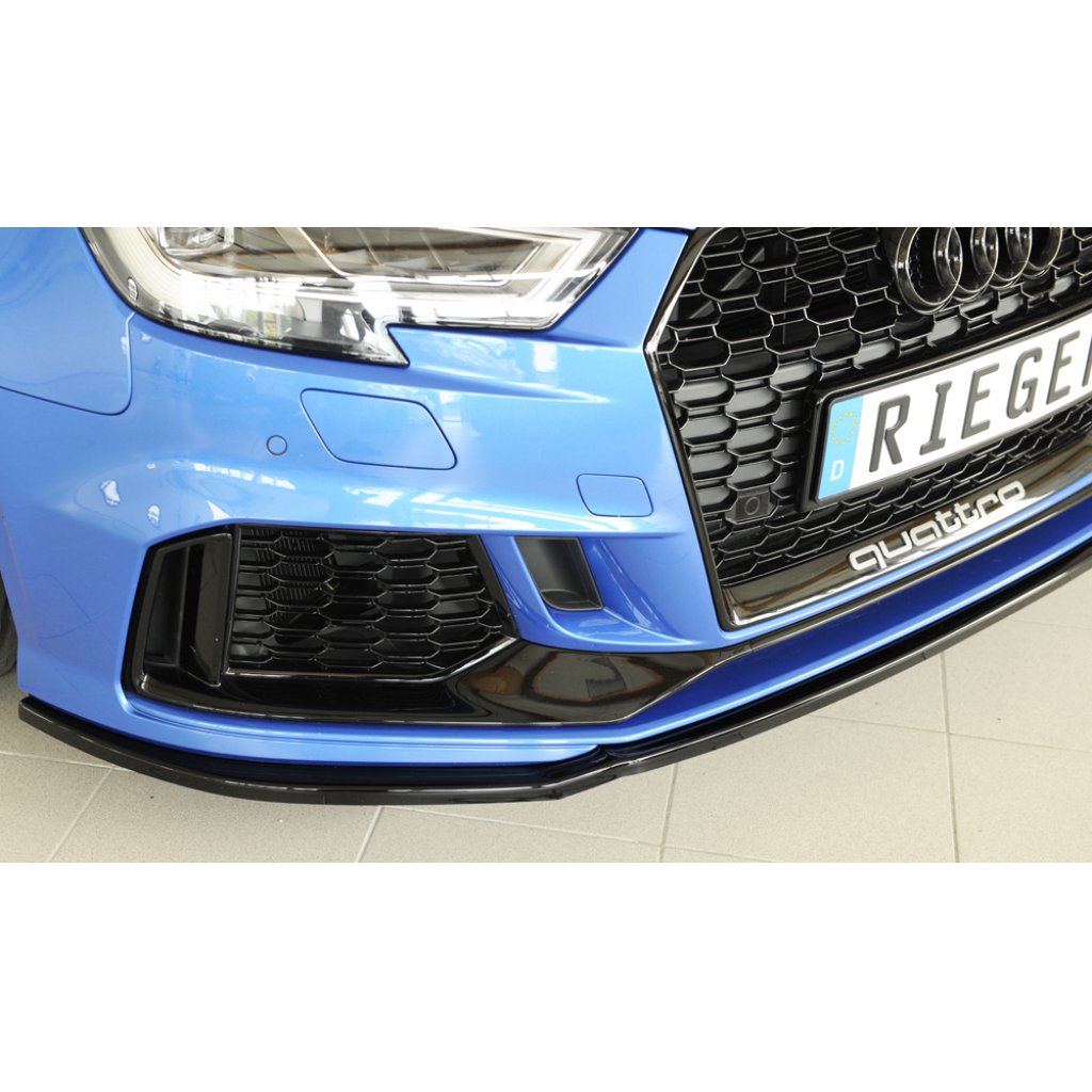 Rieger lipa pod přední nárazník pro Audi RS3 8V 5-dvéř. (sedan 8VS / 8VM), 5-dvéř. (sportback 8VA / 8VF) po faceliftu, 02/17-, plast ABS lakovaný do černé lesklé barvy