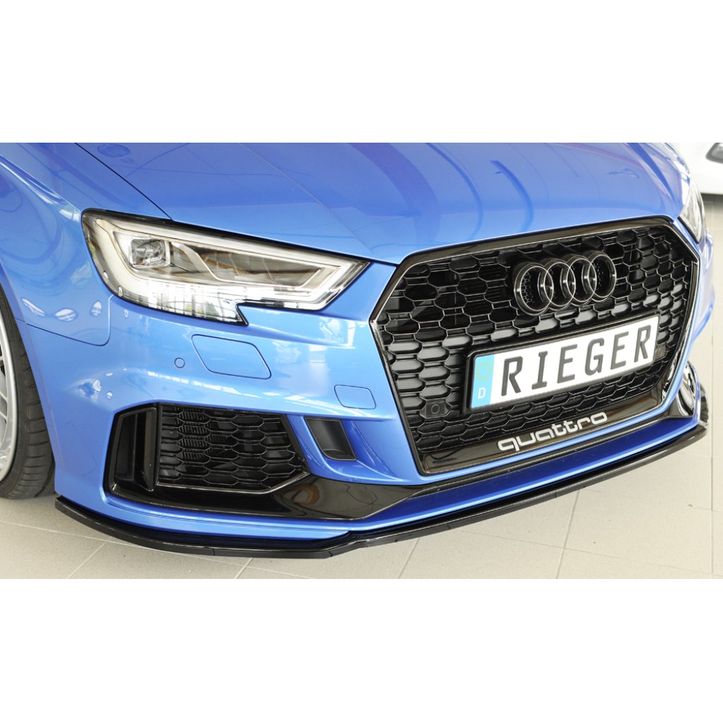 Rieger lipa pod přední nárazník pro Audi RS3 8V 5-dvéř. (sedan 8VS / 8VM), 5-dvéř. (sportback 8VA / 8VF) po faceliftu, 02/17-, plast ABS lakovaný do černé lesklé barvy