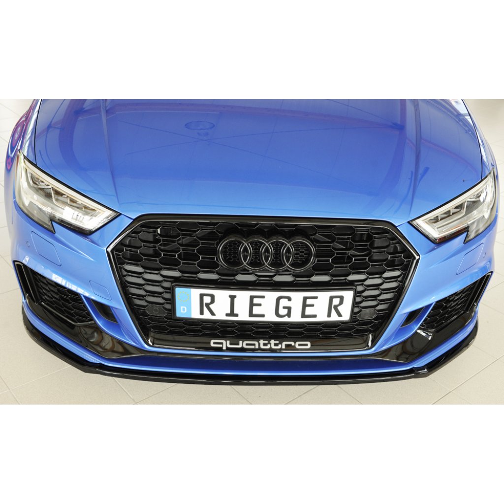 Rieger lipa pod přední nárazník pro Audi RS3 8V 5-dvéř. (sedan 8VS / 8VM), 5-dvéř. (sportback 8VA / 8VF) po faceliftu, 02/17-, plast ABS lakovaný do černé lesklé barvy