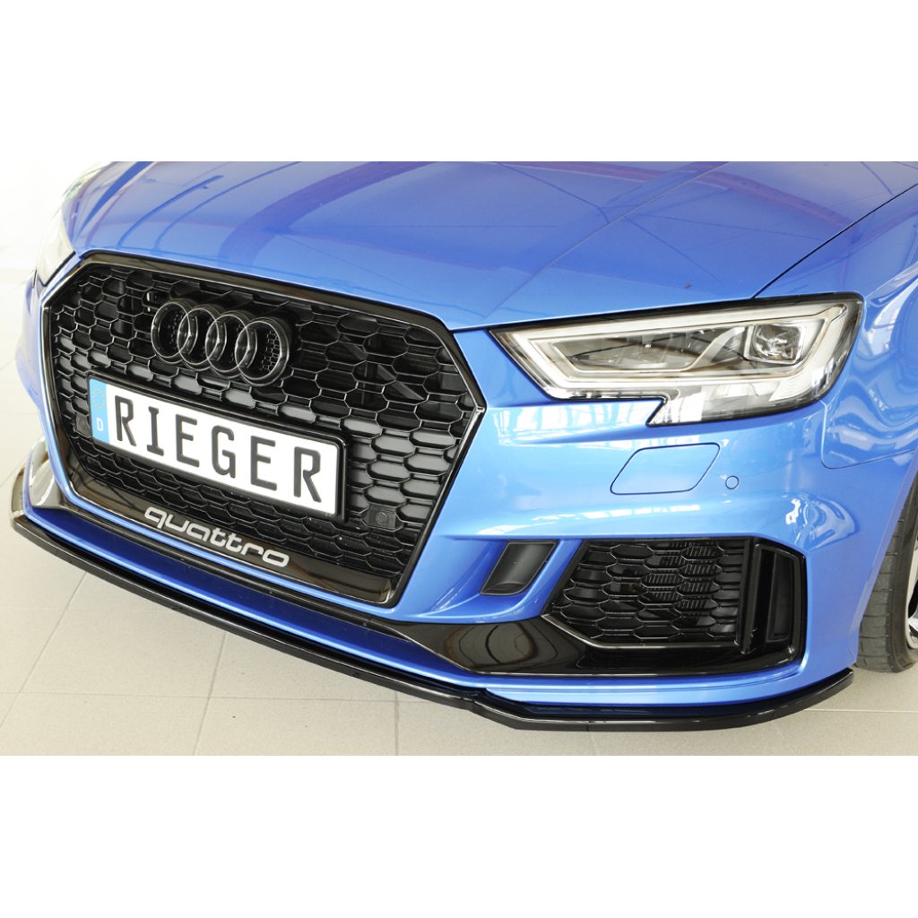 Rieger lipa pod přední nárazník pro Audi RS3 8V 5-dvéř. (sedan 8VS / 8VM), 5-dvéř. (sportback 8VA / 8VF) po faceliftu, 02/17-, plast ABS lakovaný do černé lesklé barvy