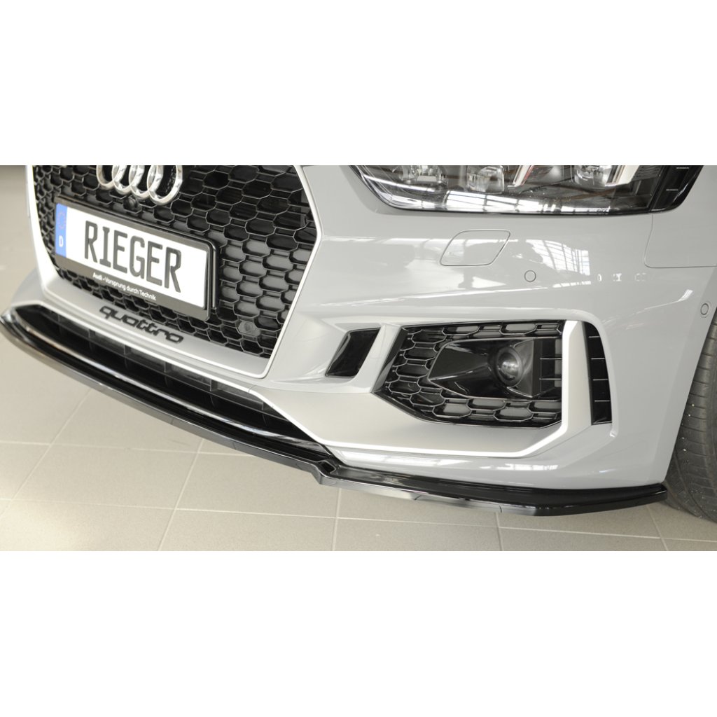 Rieger lipa pod přední nárazník pro Audi RS5 B9, F5 kupé, 03/17-02/20, plast ABS lakovaný do černé lesklé barvy