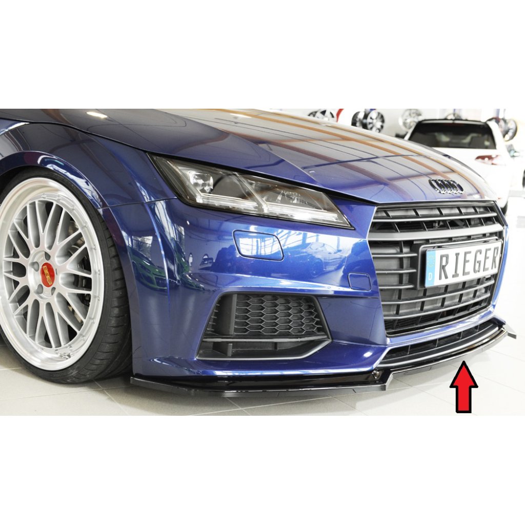 Rieger lipa pod přední nárazník pro Audi TT 8J-FV, 8S kupé, roadster vč. faceliftu, 07/14-08/18, 09/18-, plast ABS lakovaný do černé lesklé barvy