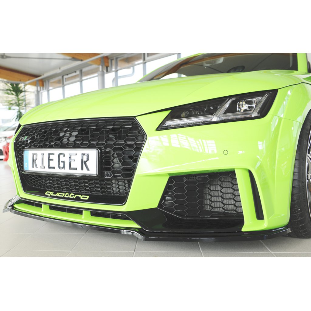 Rieger lipa pod přední nárazník pro Audi TT RS 8J, 8J1-FV, 8S kupé, roadster před faceliftem, 05/16-08/18, plast ABS lakovaný do černé lesklé barvy