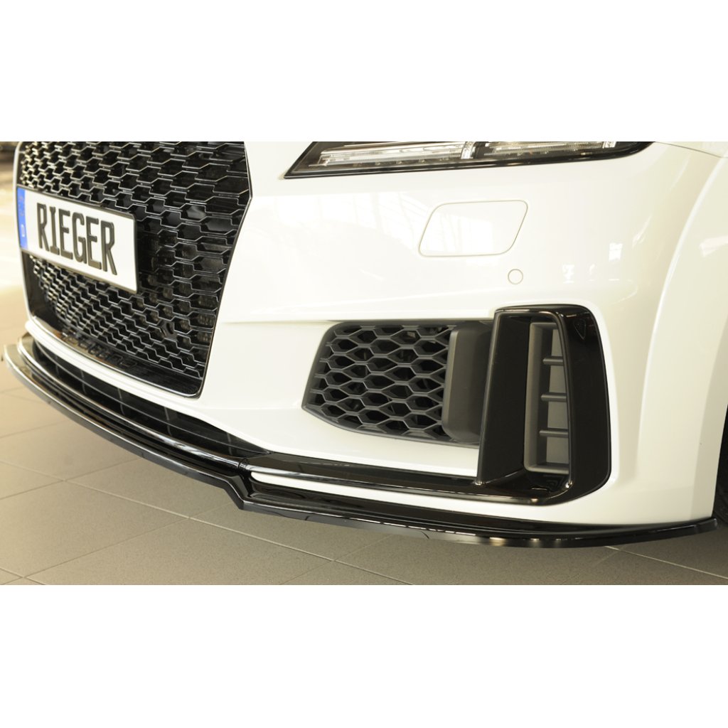 Rieger lipa pod přední nárazník pro Audi TTS 8J-FV, 8S kupé, roadster po faceliftu, 09/18-, plast ABS lakovaný do černé lesklé barvy