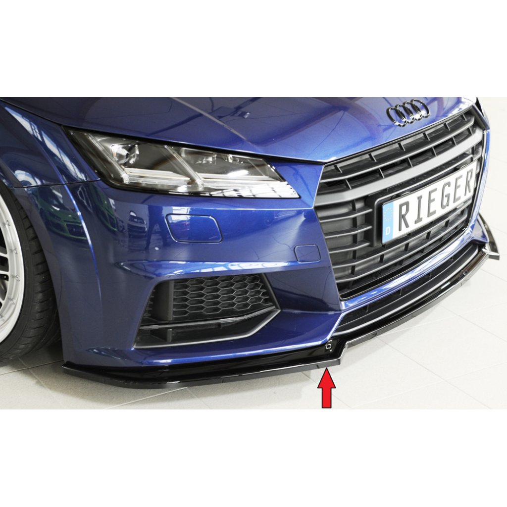 Rieger lipa pod přední nárazník pro Audi TTS 8J-FV, 8S kupé, roadster před faceliftem, 07/14-08/18, plast ABS lakovaný do černé lesklé barvy