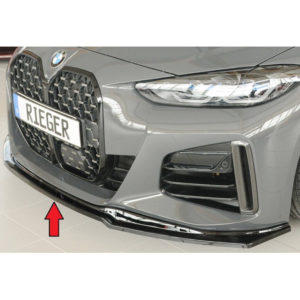 Rieger lipa pod přední nárazník pro BMW i4 M G26 gran coupe (5-dvéř.), plast ABS lakovaný do černé lesklé barvy