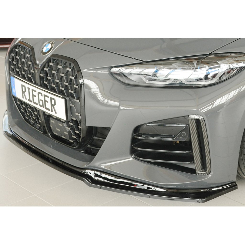 Rieger lipa pod přední nárazník pro BMW i4 M G26 gran coupe (5-dvéř.), plast ABS lakovaný do černé lesklé barvy