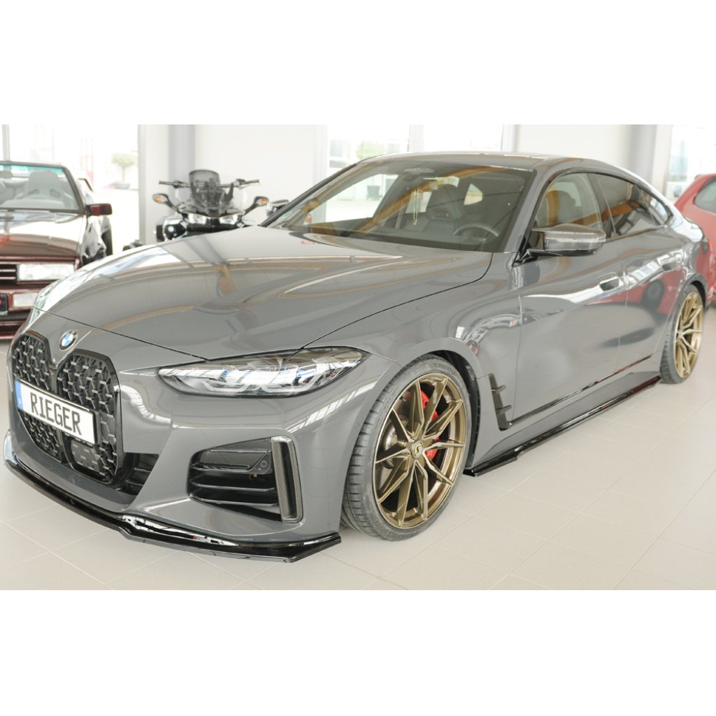 Rieger lipa pod přední nárazník pro BMW i4 M G26 gran coupe (5-dvéř.), plast ABS lakovaný do černé lesklé barvy