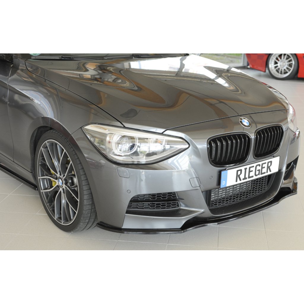 Rieger lipa pod přední nárazník pro BMW řada 1 F20, F21 sedan / 2-dvéř., sedan / 4-dvéř. před faceliftem, 09/11-03/2015, 09/12-03/2015, plast ABS lakovaný do černé lesklé barvy
