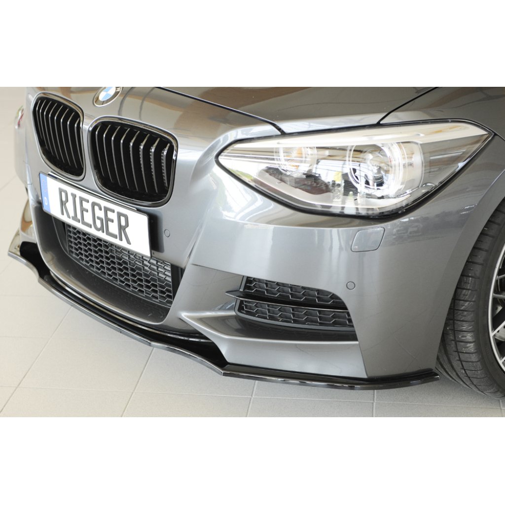 Rieger lipa pod přední nárazník pro BMW řada 1 F20, F21 sedan / 2-dvéř., sedan / 4-dvéř. před faceliftem, 09/11-03/2015, 09/12-03/2015, plast ABS lakovaný do černé lesklé barvy