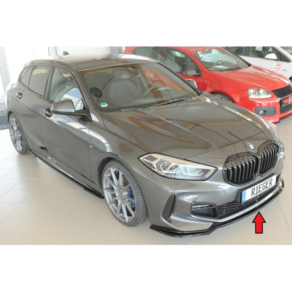 Rieger lipa pod přední nárazník pro BMW řada 1 F40 hatchback / 4-dr., 07/19-, plast ABS lakovaný do černé lesklé barvy