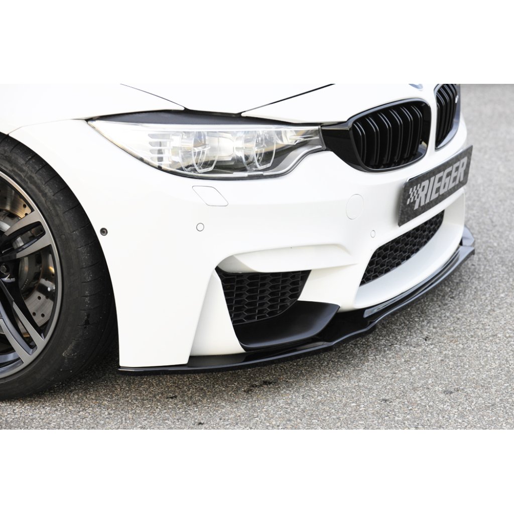 Rieger lipa pod přední nárazník pro BMW řada 4 F82 M4, F83 M4 kabriolet, kupé, 01/14-, 07/14-, plast ABS lakovaný do černé lesklé barvy