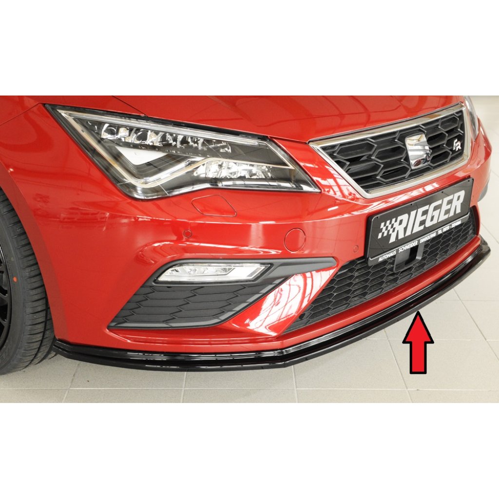 Rieger lipa pod přední nárazník pro Seat Leon Cupra 5F 3-dvéř. (sc), 5-dvéř., 5-dvéř. (ST/Combi) po faceliftu, 01/17-, plast ABS lakovaný do černé lesklé barvy