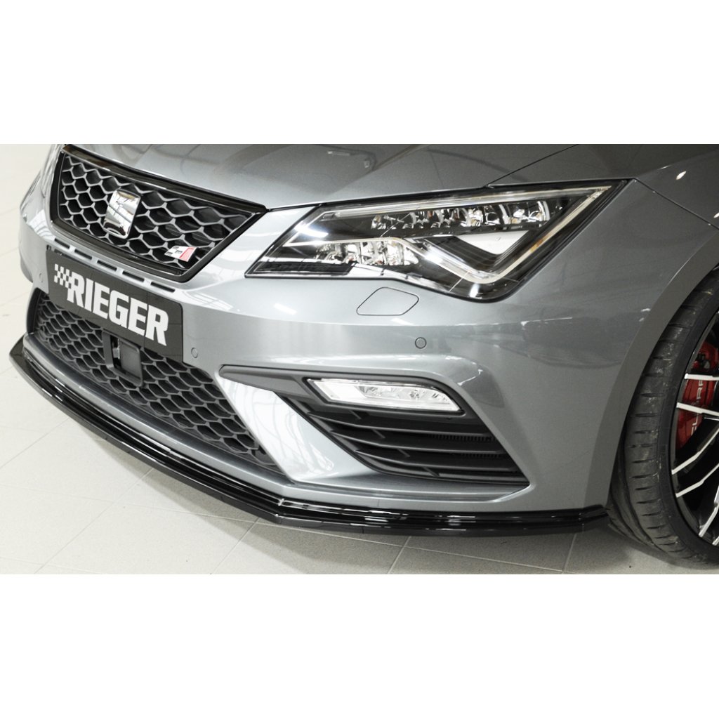 Rieger lipa pod přední nárazník pro Seat Leon Cupra 5F 3-dvéř. (sc), 5-dvéř., 5-dvéř. (ST/Combi) po faceliftu, 01/17-, plast ABS lakovaný do černé lesklé barvy