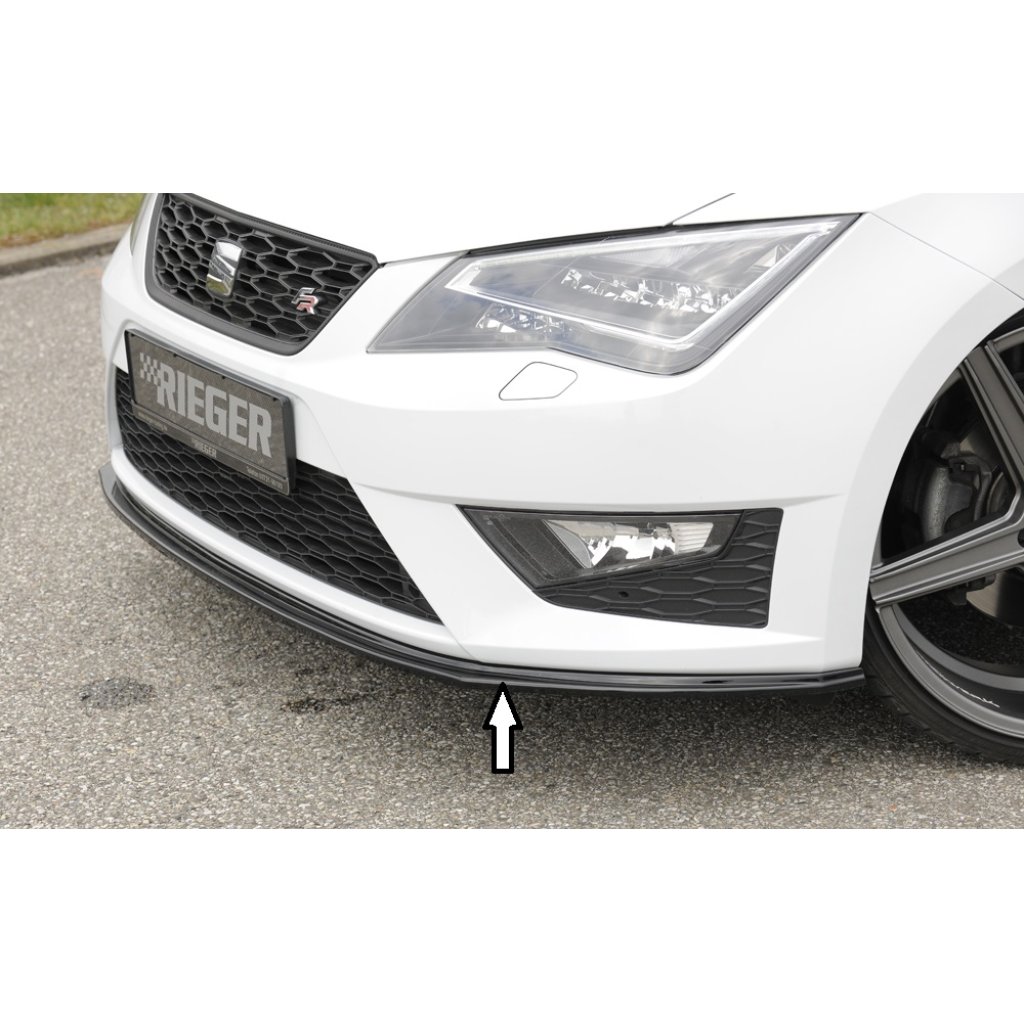Rieger lipa pod přední nárazník pro Seat Leon FR 5F 3-dvéř. (sc), 5-dvéř., 5-dvéř. (ST/Combi) před faceliftem, 01/13-12/16, plast ABS lakovaný do černé lesklé barvy