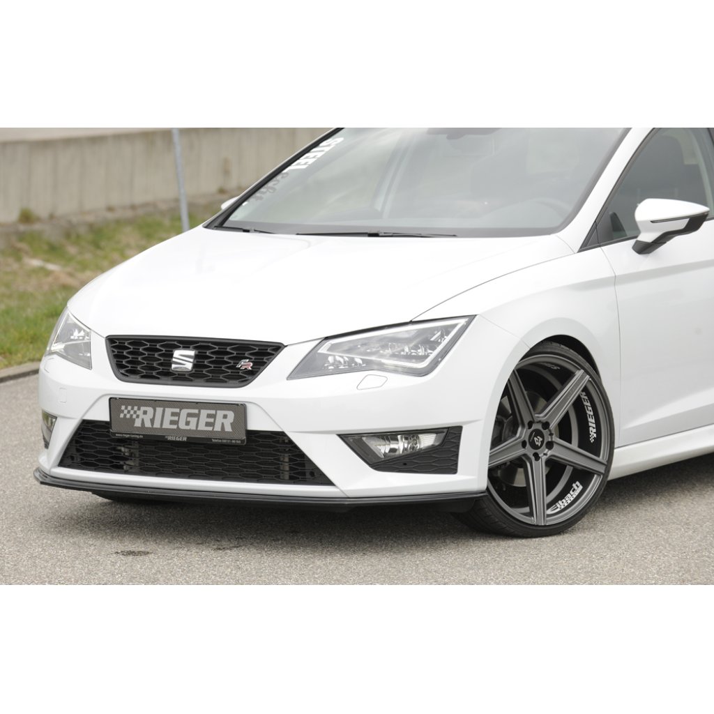Rieger lipa pod přední nárazník pro Seat Leon FR 5F 3-dvéř. (sc), 5-dvéř., 5-dvéř. (ST/Combi) před faceliftem, 01/13-12/16, plast ABS lakovaný do černé lesklé barvy