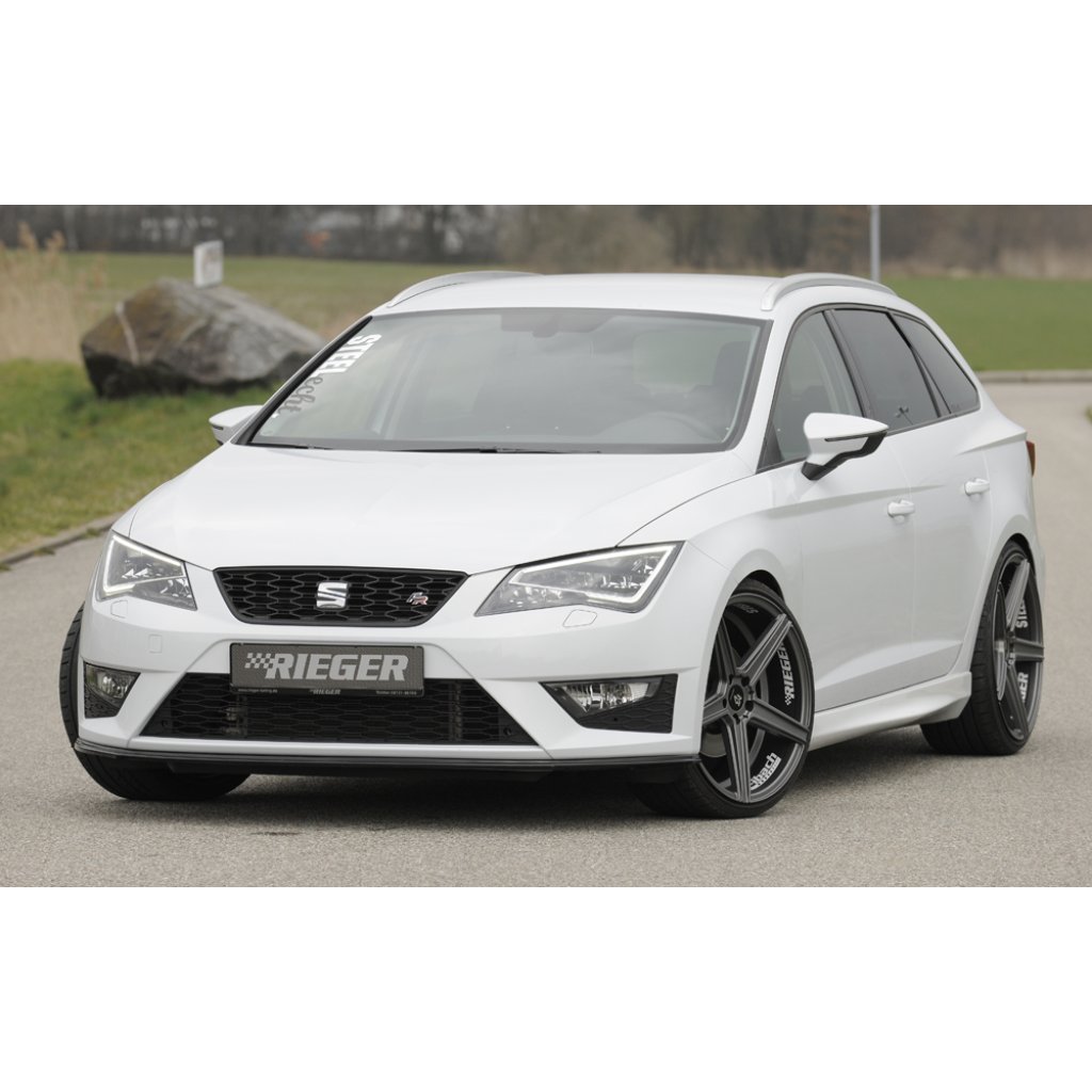 Rieger lipa pod přední nárazník pro Seat Leon FR 5F 3-dvéř. (sc), 5-dvéř., 5-dvéř. (ST/Combi) před faceliftem, 01/13-12/16, plast ABS lakovaný do černé lesklé barvy