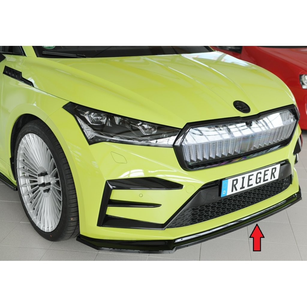 Rieger lipa pod přední nárazník pro Škoda Enyaq iV RS SUV (5AZ), 07/21-, plast ABS lakovaný do černé lesklé barvy