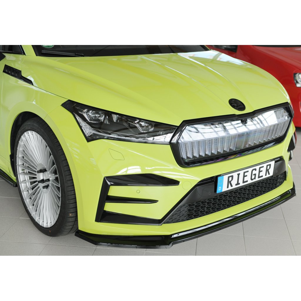 Rieger lipa pod přední nárazník pro Škoda Enyaq iV RS SUV (5AZ), 07/21-, plast ABS lakovaný do černé lesklé barvy