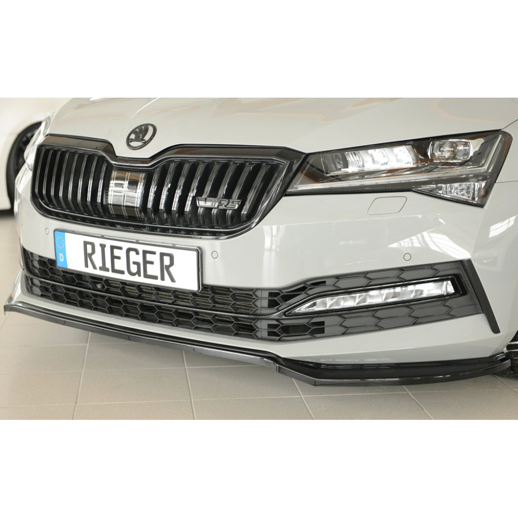 Rieger lipa pod přední nárazník pro Škoda Superb III 3T, 3V combi, 08/19-, plast ABS lakovaný do černé lesklé barvy