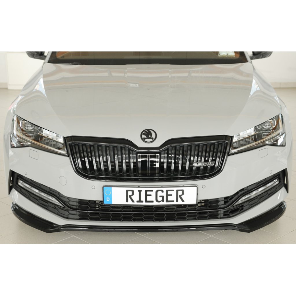 Rieger lipa pod přední nárazník pro Škoda Superb III 3T, 3V combi, 08/19-, plast ABS lakovaný do černé lesklé barvy