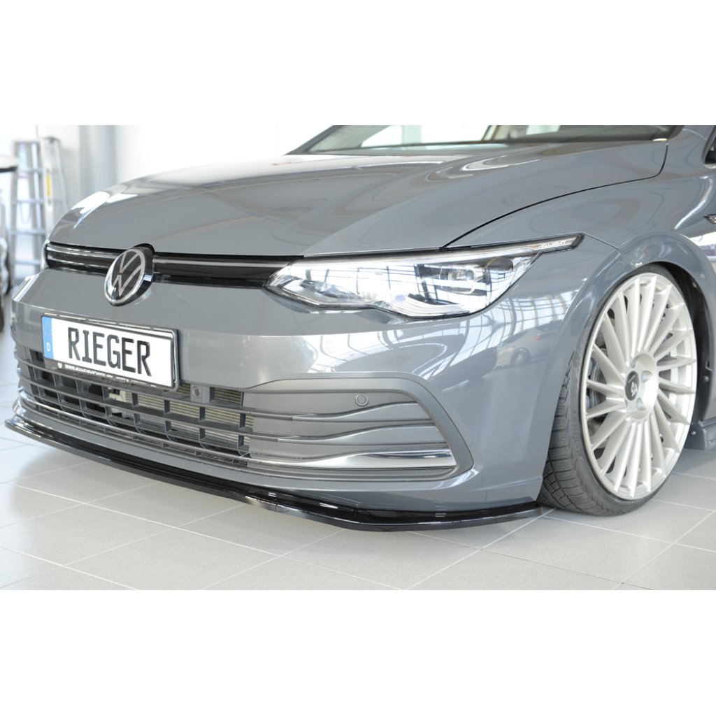 Rieger lipa pod přední nárazník pro Volkswagen Golf 8 3-dvéř., 12/19-, plast ABS lakovaný do černé lesklé barvy