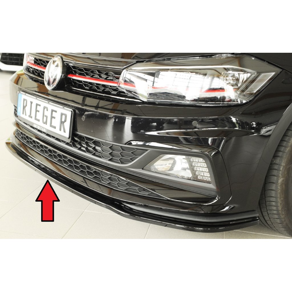 Rieger lipa pod přední nárazník pro Volkswagen Polo AW 5-dvéř., 06/17-, plast ABS lakovaný do černé lesklé barvy