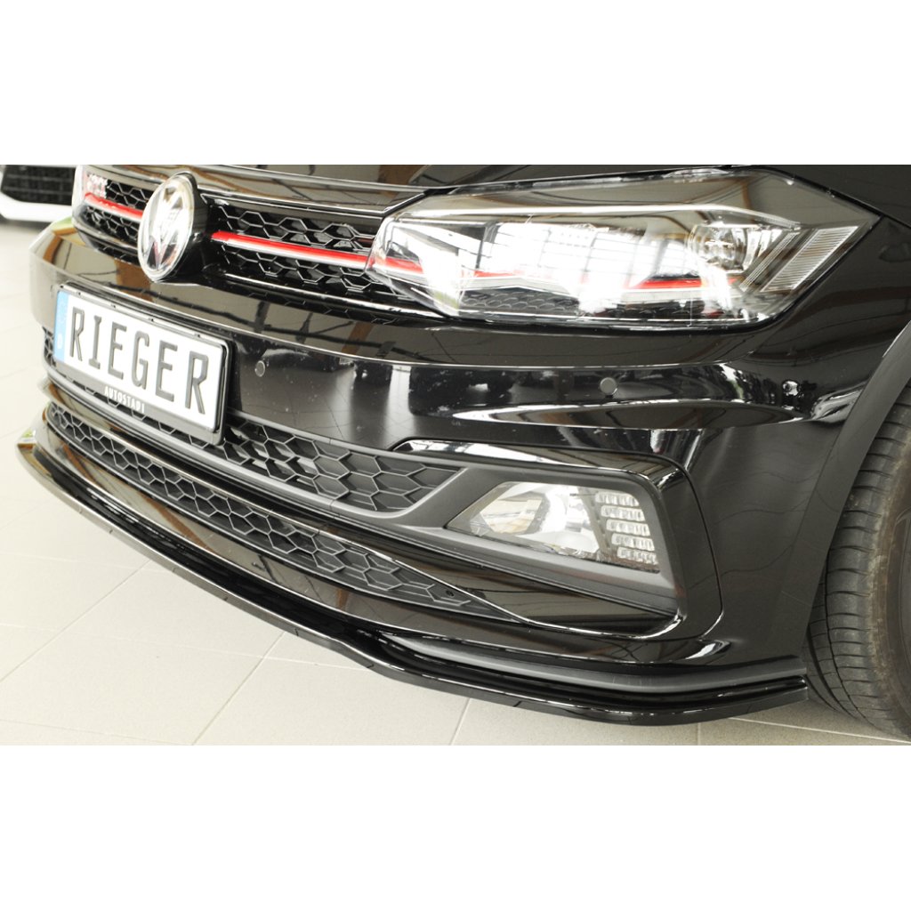 Rieger lipa pod přední nárazník pro Volkswagen Polo AW 5-dvéř., 06/17-, plast ABS lakovaný do černé lesklé barvy