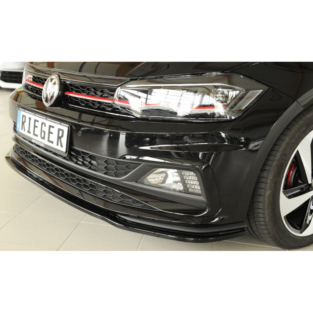 Rieger lipa pod přední nárazník pro Volkswagen Polo AW 5-dvéř., 06/17-, plast ABS lakovaný do černé lesklé barvy