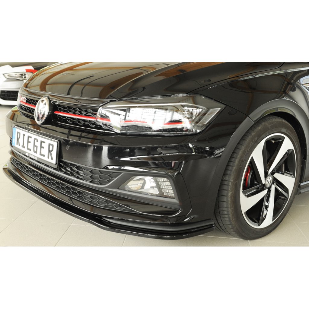 Rieger lipa pod přední nárazník pro Volkswagen Polo AW 5-dvéř., 06/17-, plast ABS lakovaný do černé lesklé barvy