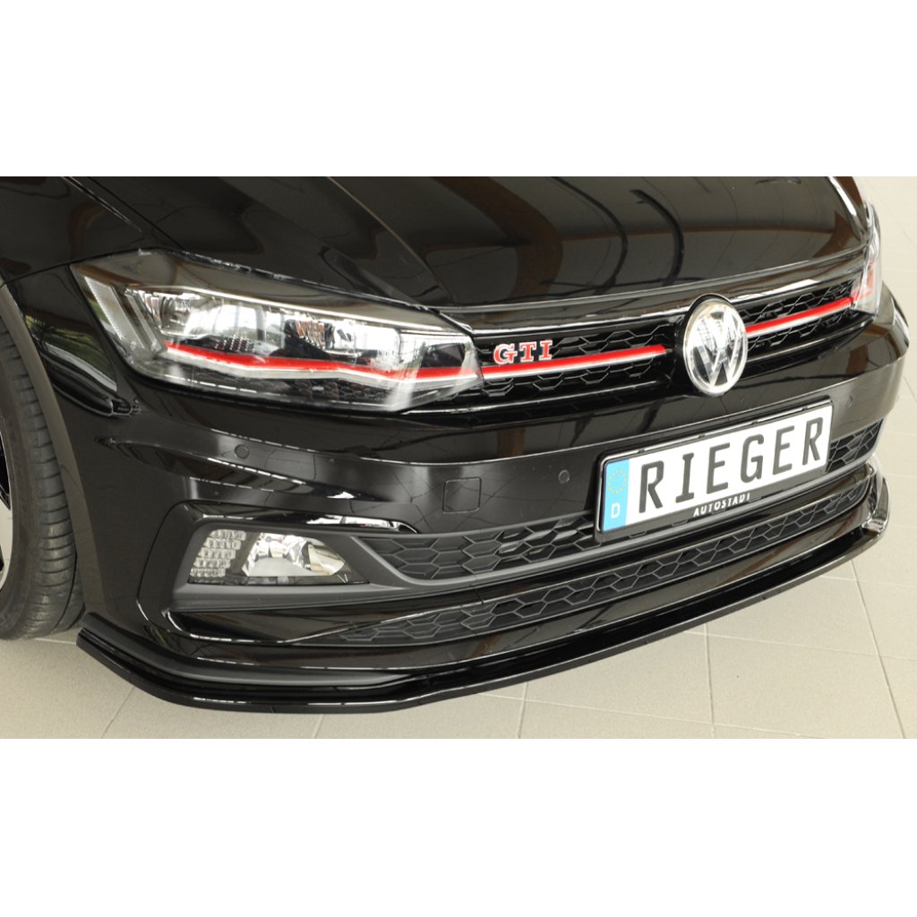 Rieger lipa pod přední nárazník pro Volkswagen Polo AW 5-dvéř., 06/17-, plast ABS lakovaný do černé lesklé barvy