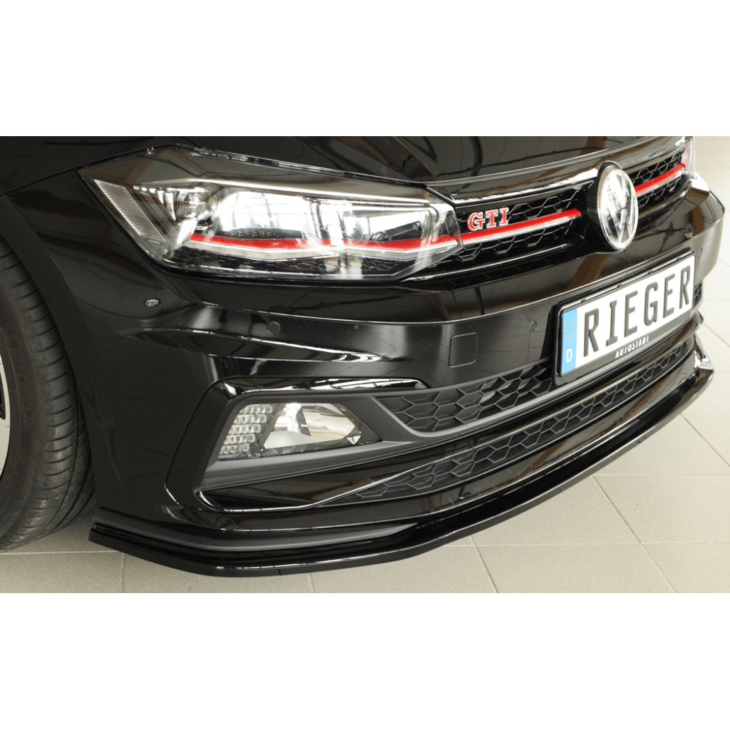 Rieger lipa pod přední nárazník pro Volkswagen Polo AW 5-dvéř., 06/17-, plast ABS lakovaný do černé lesklé barvy