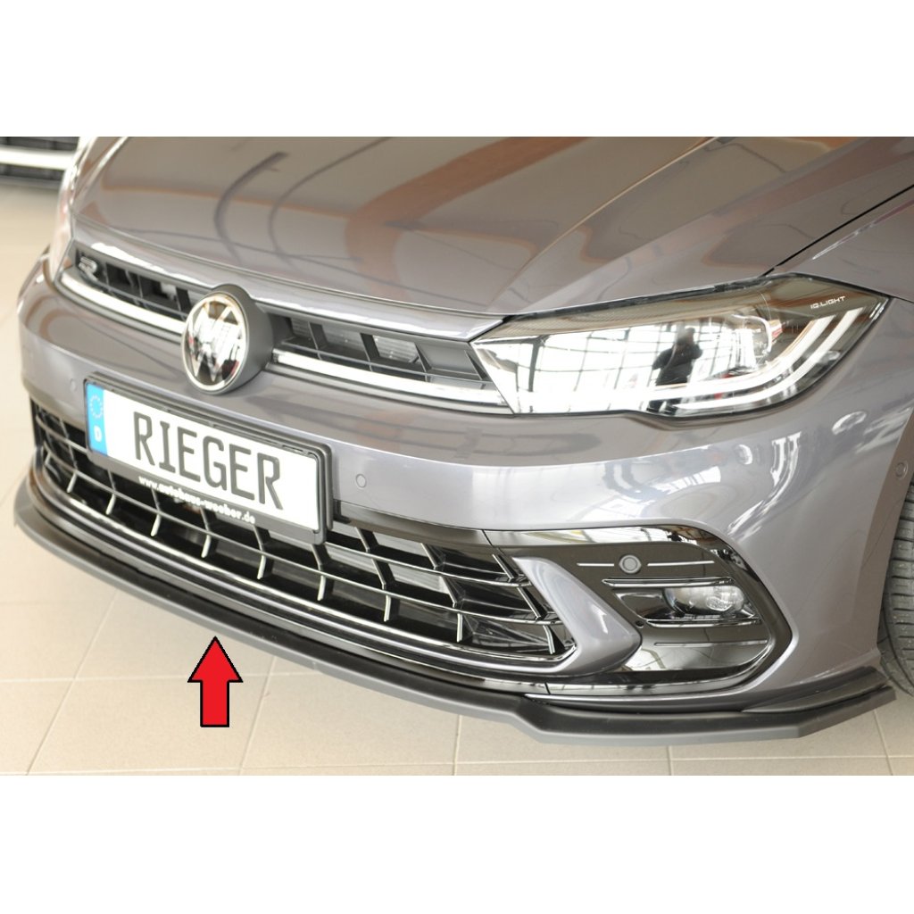 Rieger lipa pod přední nárazník pro Volkswagen Polo AW 5-dvéř., 06/21-, plast ABS bez povrchové úpravy
